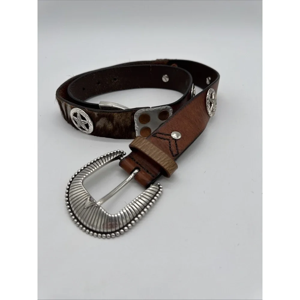 MEN'S WESTERN CONCHO LEATHER BELT. COWBOY RODEO SUEDE CONCHO LEATHER BELT 34